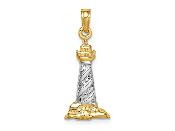 Picture of 14k Yellow Gold and Rhodium Over 14k Yellow Gold 3D Textured St. Augustine Lighthouse Pendant