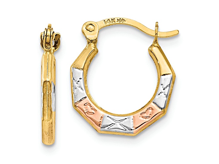 14k Yellow Gold and Rhodium Over 14k Yellow Gold 1/2" Hoop Earrings