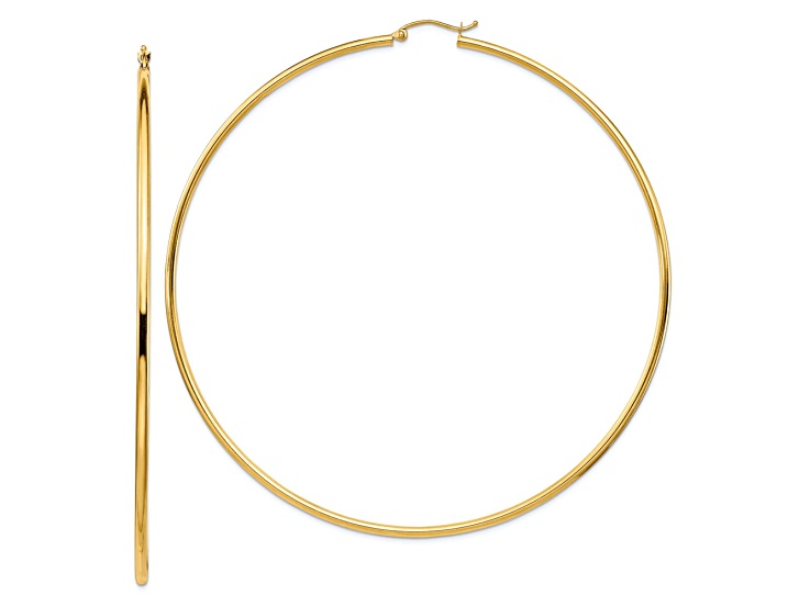 14k Yellow Gold Polished 3 9/16" Round Tube Hoop Earrings
