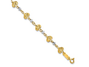 14k Yellow Gold and 14k White Gold Diamond-Cut Heart Link Bracelet