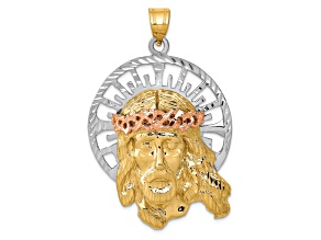 14k Yellow Gold, 14k White Gold and 14k Rose Gold Textured Jesus Pendant