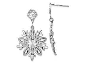 Rhodium Over 14k White Gold Textured and Diamond-Cut Fancy Snowflake Dangle Earrings
