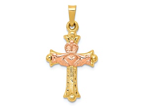 14K Yellow and Rose Gold Claddagh Cross Pendant