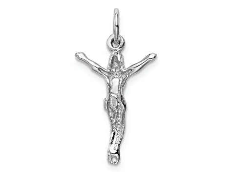 Rhodium Over 14K White Gold Jesus Charm