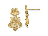 14k Yellow Gold Textured Double Plumeria Flower Dangle Earrings