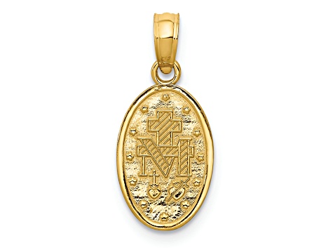 14K Yellow Gold with White Rhodium Miraculous Medal Charm
