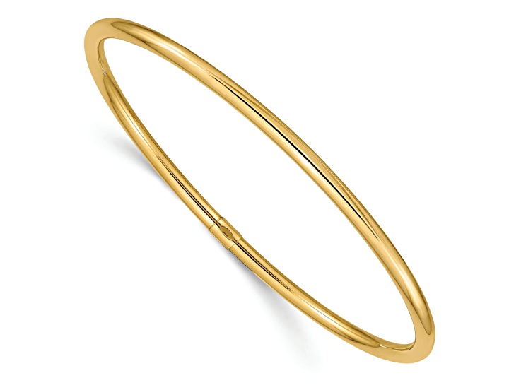 14k Yellow Gold 3mm Polished Round Tube Slip-on Bangle