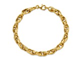 14K Yellow Gold Polished and Grooved Fancy Oval Link Bracelet