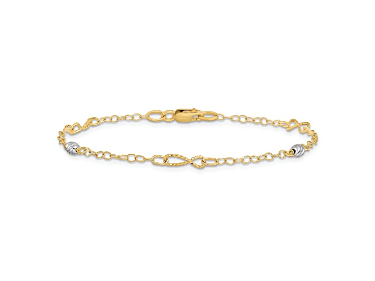 14K Two-tone Gold Polished and Diamond-Cut 3mm Fancy Link Bracelet