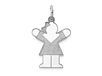 Picture of Rhodium Over 14k White Gold Satin Girl with Bow Kid Charm