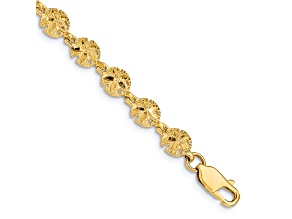 14k Yellow Gold Polished and Textured Sand Dollar Link Bracelet