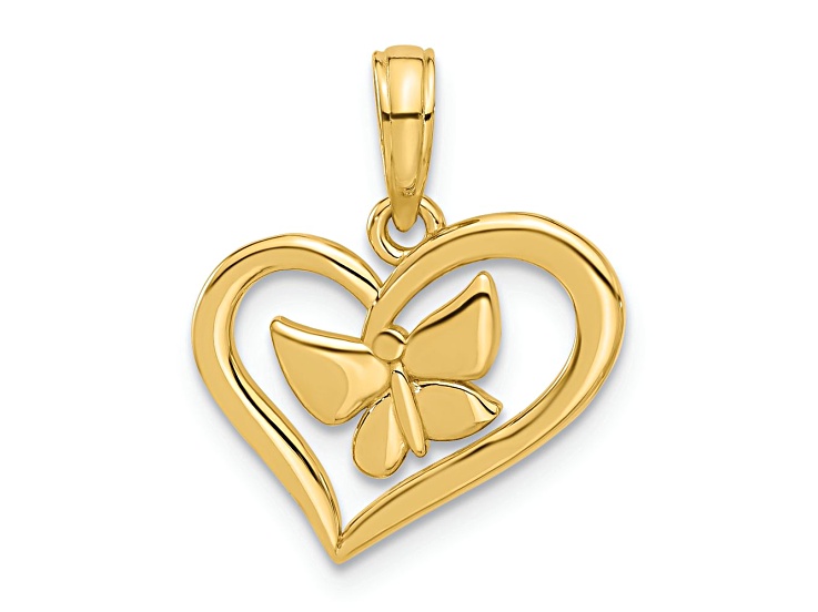 14k Yellow Gold Polished Fancy Heart and Butterfly Charm