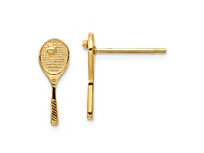 10k Yellow Gold Textured Mini Tennis Racquet with Ball Stud Earrings