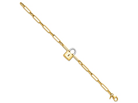 14K Two-tone Fancy Link with Lock Bracelet