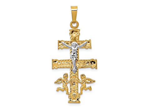 14K Yellow and White Gold Cara Vaca Crucifix Pendant