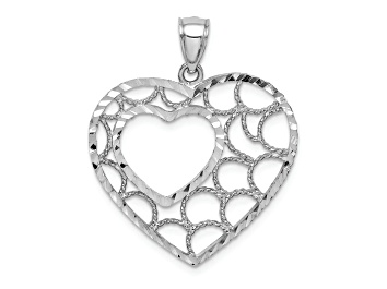 Picture of Rhodium Over 14k White Gold Diamond-Cut Heart Pendant
