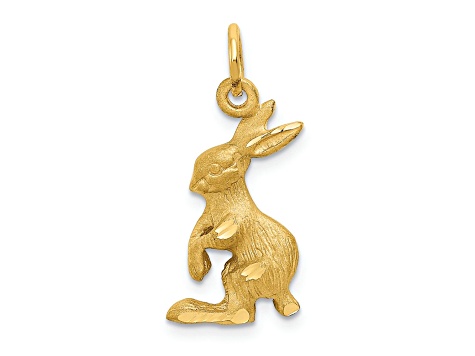 14k Yellow Gold Diamond-Cut and Satin Jack Rabbit Pendant