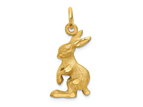 14k Yellow Gold Diamond-Cut and Satin Jack Rabbit Pendant