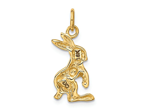 14k Yellow Gold Diamond-Cut and Satin Jack Rabbit Pendant