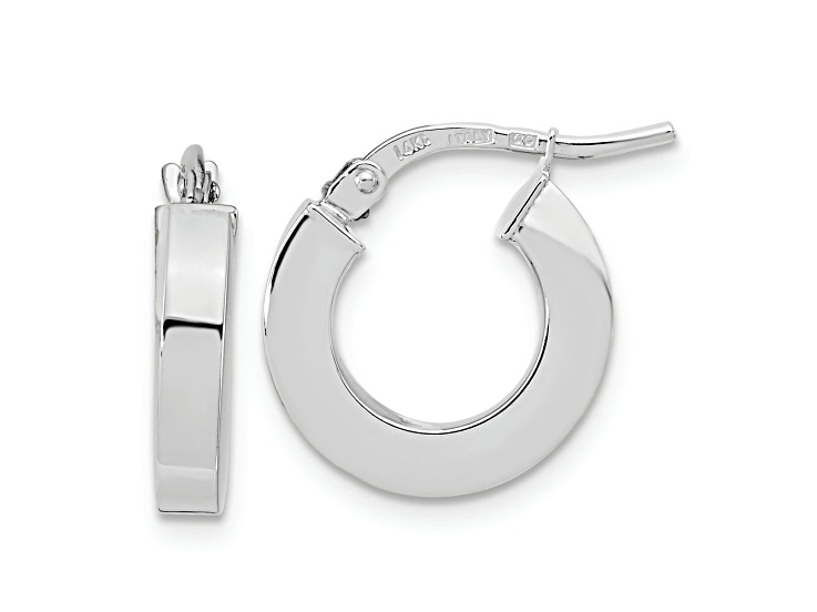 Rhodium Over 14k White Gold Polished 9/16" Square Tube Hoop Earrings