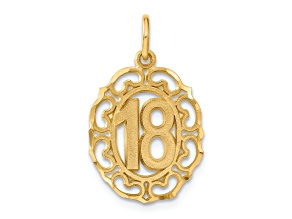 14k Yellow Gold Brushed and Diamond-Cut Number 18 Oval Pendant