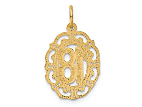14k Yellow Gold Brushed and Diamond-Cut Number 18 Oval Pendant