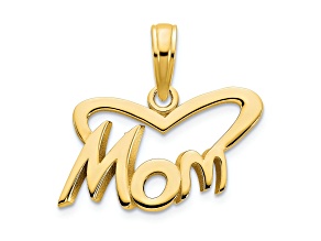 14k Yellow Gold Mom Heart Pendant