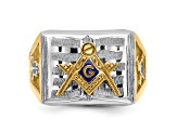 10K Two-Tone Yellow and White Gold Men's Textured Blue Lodge Master Masonic Ring