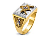10K Two-Tone Yellow and White Gold Men's Textured Blue Lodge Master Masonic Ring