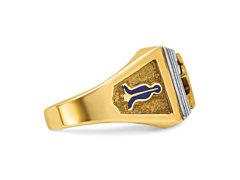 10K Two-Tone Yellow and White Gold Men's Textured Blue Lodge Master Masonic Ring