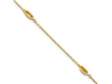 14K Yellow Gold Polished and Textured Station 9-inch Plus 1-inch Extension Anklet