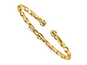 14k Yellow Gold Polished and Textured 4mm Twisted Hinged Cuff Bangle
