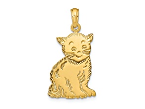 14k Yellow Gold Polished and Textured Cat Pendant