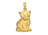 14k Yellow Gold Polished and Textured Cat Pendant