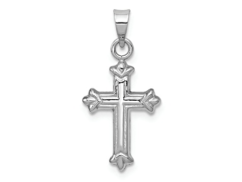 Rhodium Over 14K White Gold Fleur de Lis Hollow Cross Charm