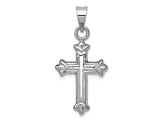 Rhodium Over 14K White Gold Fleur de Lis Hollow Cross Charm