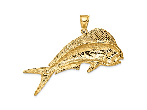 14k Yellow Gold Textured Female Dorado (Mahi-Mahi) Pendant