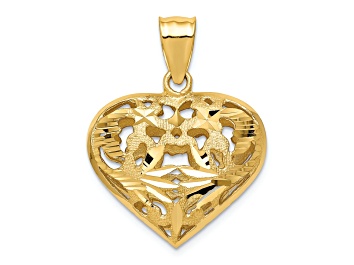 Picture of 14k Yellow Gold 3D Satin and Diamond-Cut Fancy Heart Pendant