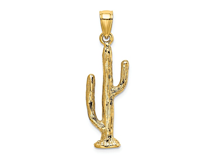 14k Yellow Gold Textured 3D Saguaro Cactus Charm