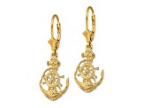14k Yellow Gold Textured Anchor and Wheel Dangle Earrings