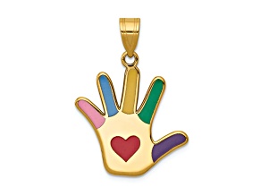 14k Yellow Gold Multi-color Enameled Autism with Heart Handprint Pendant