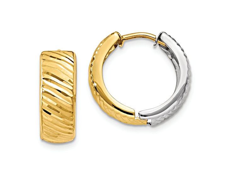 14k Yellow Gold and 14k White Gold Textured 9/16" Hoop Earrings