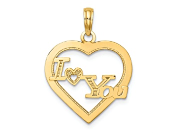 Picture of 14k Yellow Gold Textured I HEART YOU in Heart Frame pendant