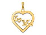 14k Yellow Gold Textured I HEART YOU in Heart Frame pendant