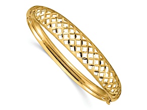 14k Yellow Gold 6.25-12.5mm Diamond-Cut Graduated Fancy Weave Hinged Bangle Bracelet