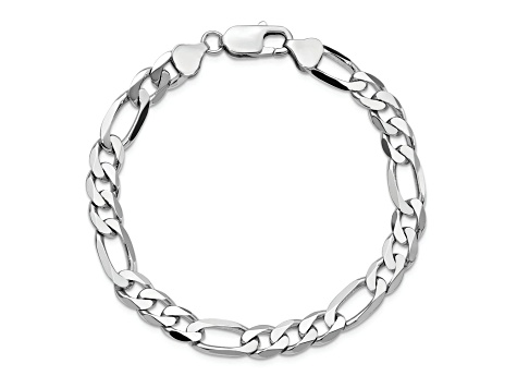 14K White Gold 7.5mm Flat Figaro Chain Bracelet