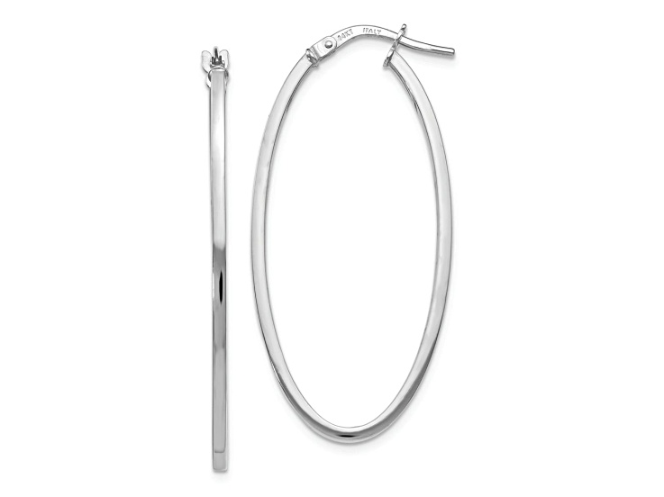 Rhodium Over 14k White Gold 1 9/16 inch Polished Oval Hoop Earrings