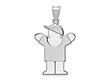 Picture of Rhodium Over 14k White Gold Satin Medium Boy with Hat on Right Charm