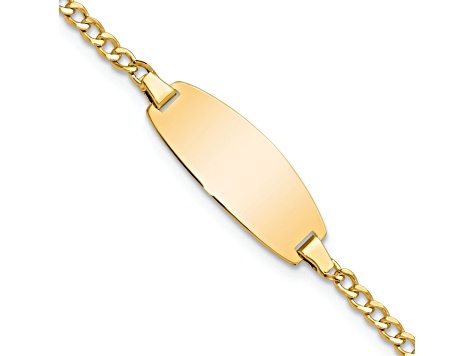 14k Yellow Gold Semi-Solid Oval Curb Link ID Bracelet