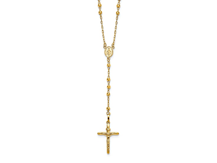 14K Yellow Gold Diamond-cut 3mm Beaded Semi-solid Rosary